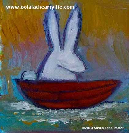 Bunny in a Boat at Sunset work in progress Susan Lobb Porter